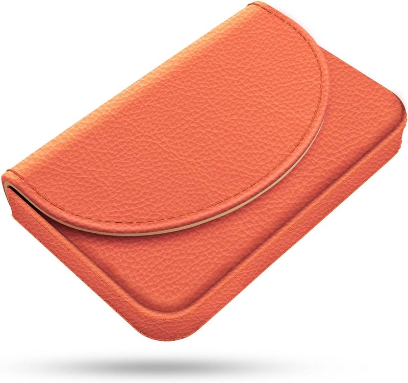 Xavier Business Card Holder，PU Leather Business Card Case Color Printing Pattern Card Holder Wallet，Pockets Magnetic Credit Card Holders for Men and Women，Orange - Image 1